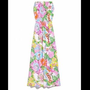Lilly For Target Women’s Maxi Dress Nosey Posey Medium Strapless Vacation Floral